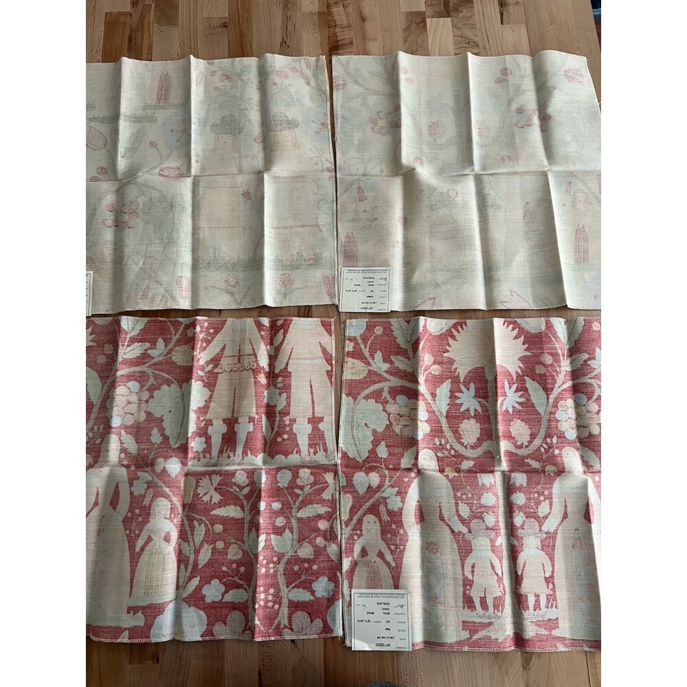 Winhall Fabric Samples 8 Pieces 17" X 17" Linen Blend Life on the Hill Pattern - Picture 14 of 16